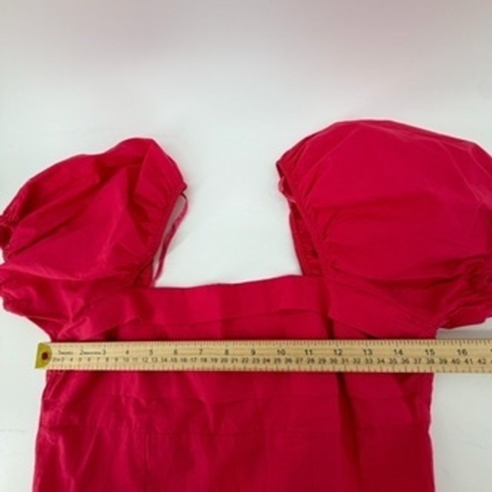 Sim & Sam Womens Pink Flame Pleated Puff Sleeve Smocked Crop Top 52312BL M NEW - Picture 8 of 8
